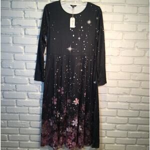 Celestial Black Floral Long Sleeve Maxi Dress XXL